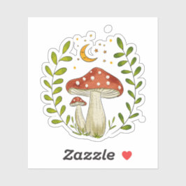 Whimsical Watercolor Mushroom and Moon Aufkleber