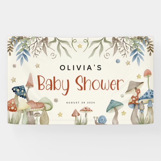 Whimsical Watercolor Mushroom Baby Dusche Banner (Horizontal)