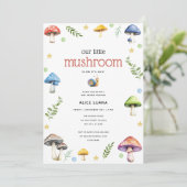 Whimsical Watercolor Mushroom Baby Dusche Einladung (Stehend Vorderseite)