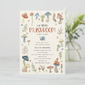 Whimsical Watercolor Mushroom Baby Dusche Einladung (Stehend Vorderseite)
