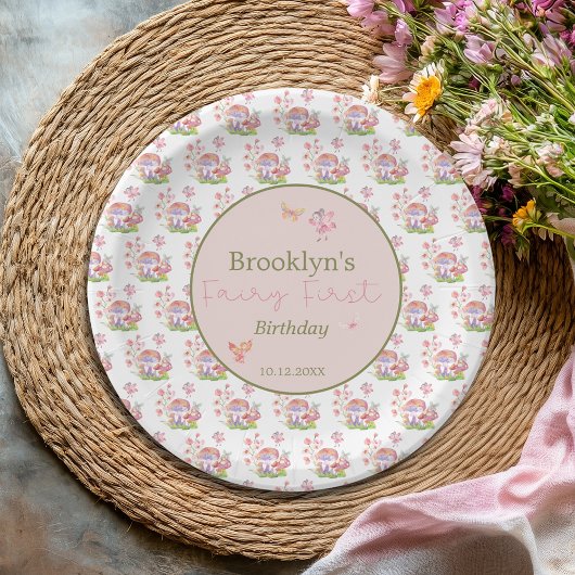 Whimsical Watercolor Mushroom Fairy Erster Geburts Pappteller