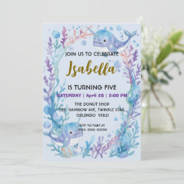 Whimsical Watercolor Narwhal fish  Unicorn of the  Dankeskarte