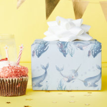 Whimsical Watercolor Narwhal fish  Unicorn of the 