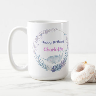 Whimsical Watercolor Narwhal fish  Unicorn of the  Kaffeetasse