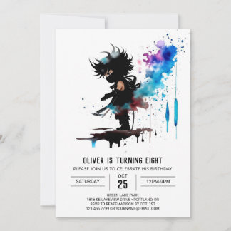 Whimsical Watercolor Ninja Boy Digital Geburtstag Einladung