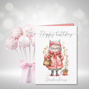 Whimsical Watercolor Oma Cat Happy Birthday Karte