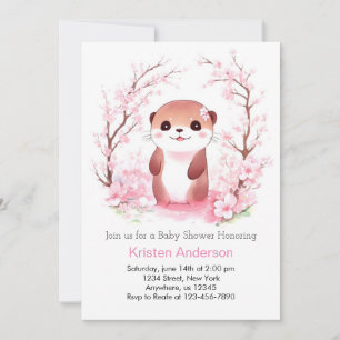 Whimsical Watercolor Otter Girl Babydusche Einladung