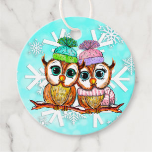 Whimsical Watercolor Owls Weihnachtsgeschenk Tag Geschenkanhänger