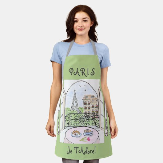 Whimsical Watercolor Paris Eiffel Tower Cutlery Schürze (Getragen)