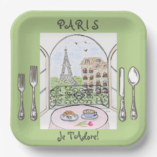 Whimsical Watercolor Paris Eiffel-Turm-Besteck Pappteller