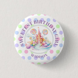Whimsical Watercolor Pastel Candyland Birthday Button