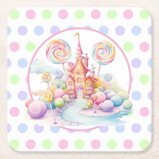 Whimsical Watercolor Pastel Candyland Birthday Rechteckiger Pappuntersetzer (Vorderseite)