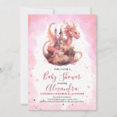 Whimsical Watercolor Pink Dragon Baby Dusche Einladung (Vorderseite)