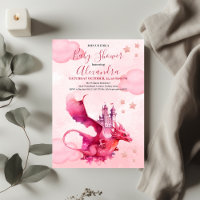 Whimsical Watercolor Pink Dragon Baby Dusche