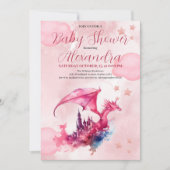 Whimsical Watercolor Pink Dragon Baby Dusche Einladung (Vorderseite)