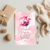 Whimsical Watercolor Pink Dragon Diaper Raffel Begleitkarte