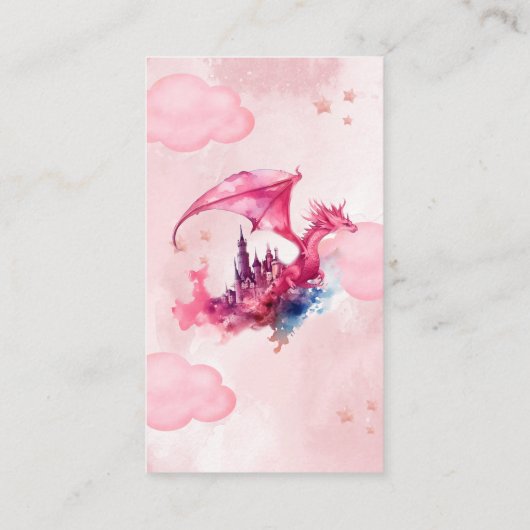 Whimsical Watercolor Pink Dragon Diaper Raffel Begleitkarte (Rückseite)