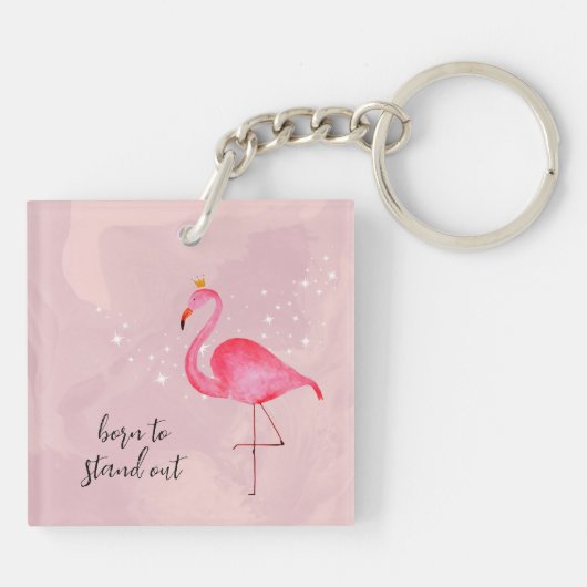 Whimsical Watercolor Pink Flamingo Keychain Schlüsselanhänger (Rückseite)