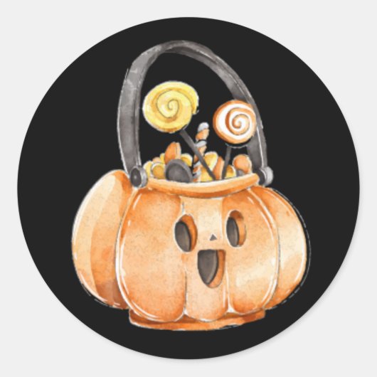 Whimsical Watercolor Pumpkin Candy Halloween Runder Aufkleber (Vorderseite)