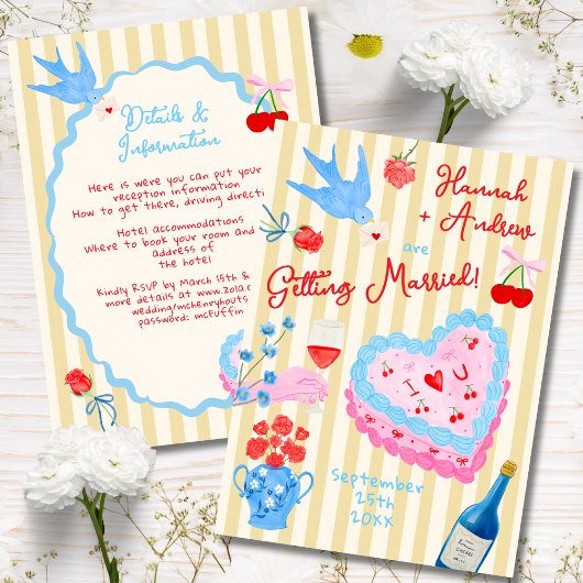 Whimsical watercolor quirky Wedding Invitation Einladung