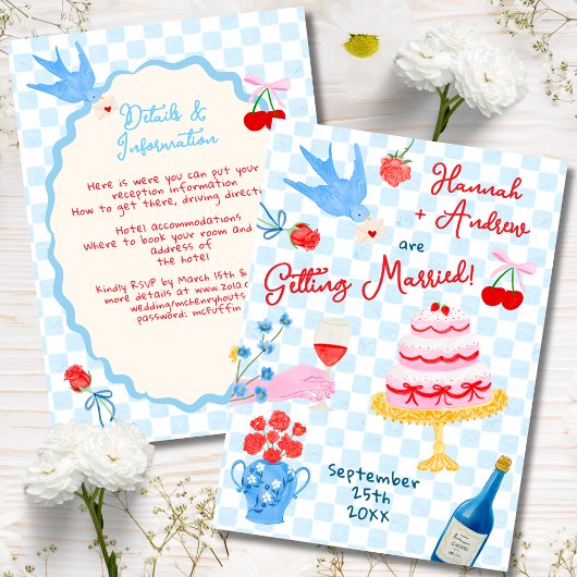 Whimsical watercolor quirky Wedding Invitation Einladung