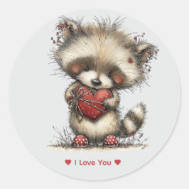 Whimsical Watercolor Raccoon Love Sticker