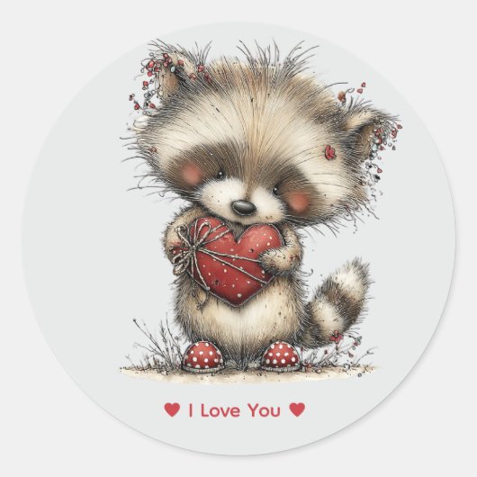 Whimsical Watercolor Raccoon Love Sticker (Vorderseite)