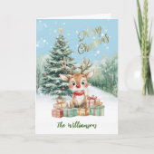Whimsical Watercolor Rentier Weihnachtsbaum Karte (Vorderseite)