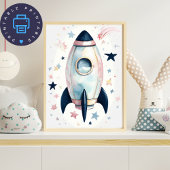 Whimsical Watercolor Rocket Ship mit Pastellstern Poster