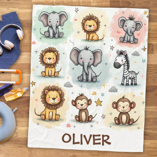 Whimsical Watercolor Safari Tierdoodles Fleecedecke