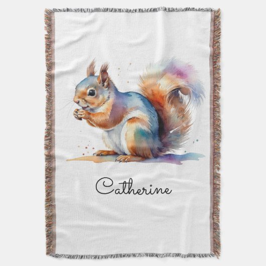Whimsical Watercolor Squirrel Personalized Decke (Vorderseite Vertikal)