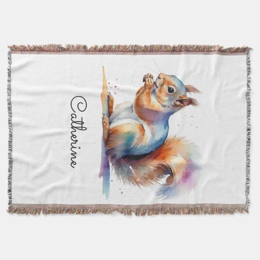 Whimsical Watercolor Squirrel Personalized Decke (Vorderseite)