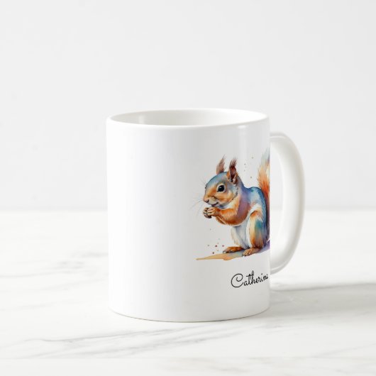 Whimsical Watercolor Squirrel Personalized Name Kaffeetasse (VorderseiteRechts)