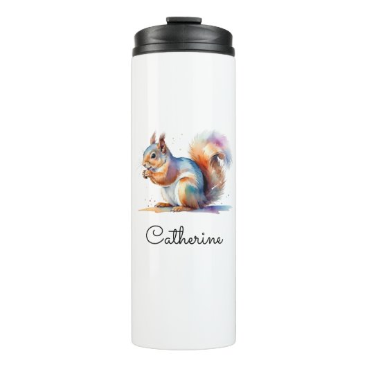 Whimsical Watercolor Squirrel Personalized Travel Thermosbecher (Vorderseite)