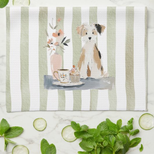 Whimsical Watercolor Tea Time Dog Kitchen Towels Geschirrtuch (Gefaltet)