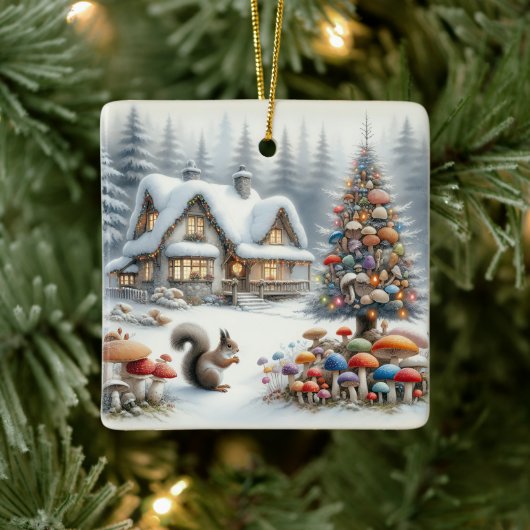 Whimsical Watercolor verzaubert Weihnachten Keramikornament (Baum)