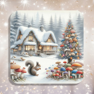 Whimsical Watercolor verzaubert Weihnachten Quadratischer Aufkleber