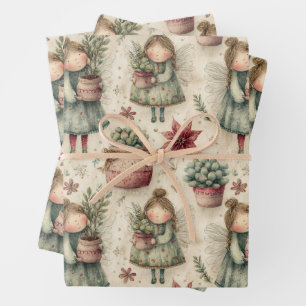 Whimsical Watercolor Weihnachts-Fee-Garten-Geschen Geschenkpapier Set
