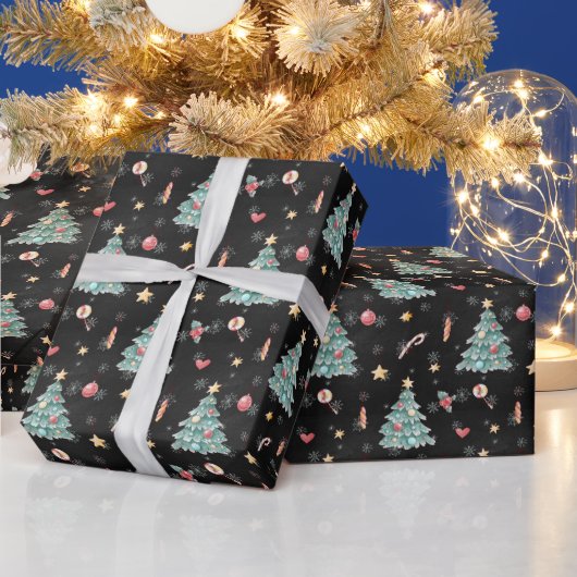 Whimsical Watercolor Weihnachtsbaum Geschenkpapier (Feiertage)