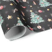 Whimsical Watercolor Weihnachtsbaum Geschenkpapier (Rolleneckpunkt)