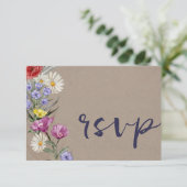 Whimsical Watercolor Wild Blume Kraft Wedding RSVP Karte (Stehend Vorderseite)
