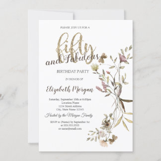 Whimsical Watercolor Wildblume 50. Geburtstag Einladung