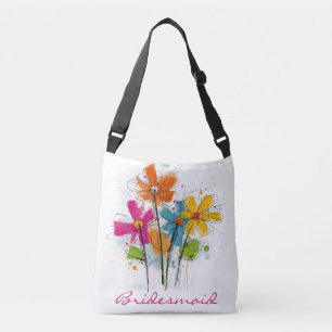 Whimsical Watercolor Wildblume Bridesmaid Tragetaschen Mit Langen Trägern