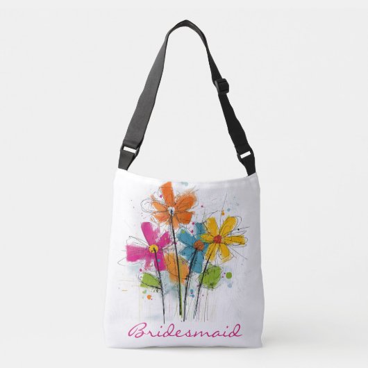Whimsical Watercolor Wildblume Bridesmaid Tragetaschen Mit Langen Trägern (Vorderseite)