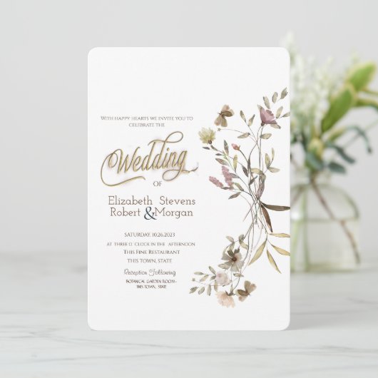 Whimsical Watercolor Wildblume Hochzeit Einladung (Stehend Vorderseite)