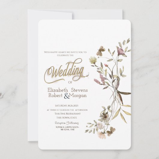 Whimsical Watercolor Wildblume Hochzeit Einladung (Vorderseite)