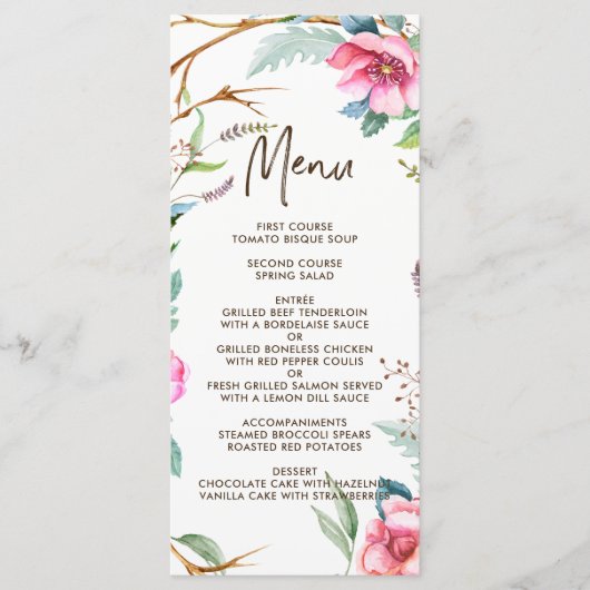 Whimsical Watercolor Wreath Wedding Menu Card Menükarte (Vorderseite)