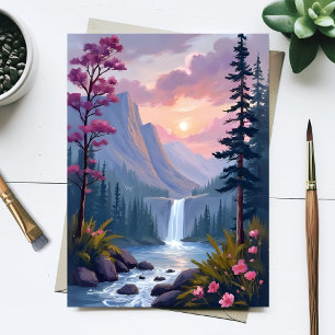 Whimsical Waterfall   Magische Blumenlandschaft Postkarte