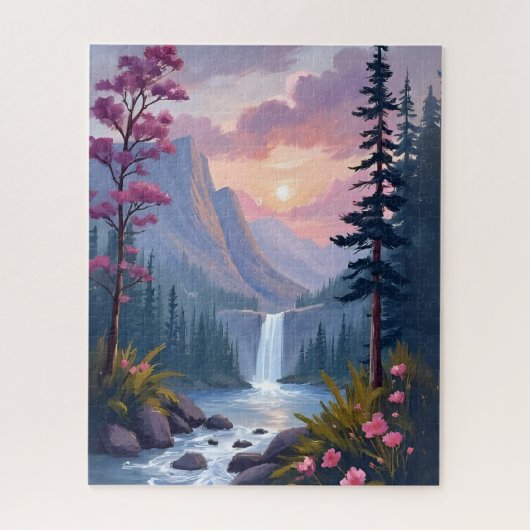 Whimsical Waterfall | Magische Blumenlandschaft Puzzle (Vertikal)