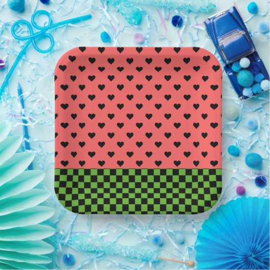 Whimsical Watermelon Colors Gemustert Pappteller (Party)